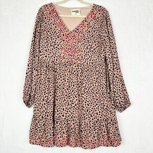 Savanna Jane Leopard Embroidered Babydoll Dress Size Medium Boho Western
